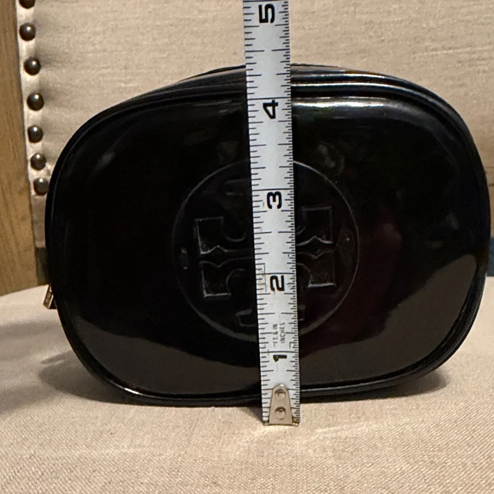 Tory Burch Small Black Patent Leather Cosmetic Bag